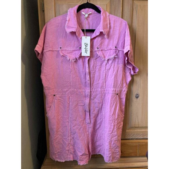 Blue Velvet | NWT Utility Style Pink Zip front Romper | Large - Picture 1 of 4